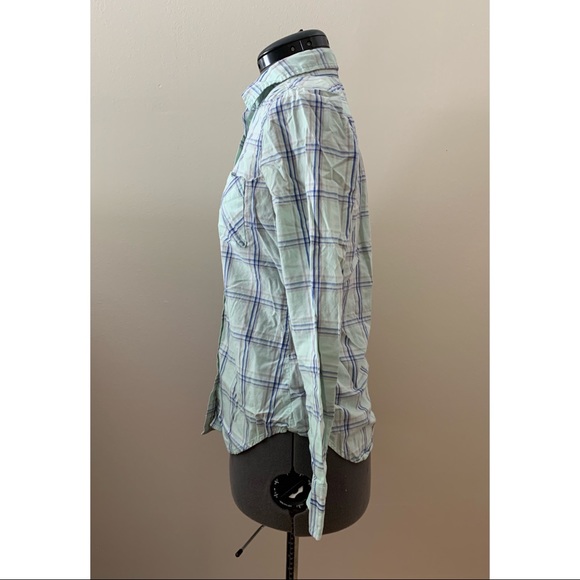 [Pacsun] Mint Green and Blue Plaid Button-Up Shirt - Picture 2 of 4